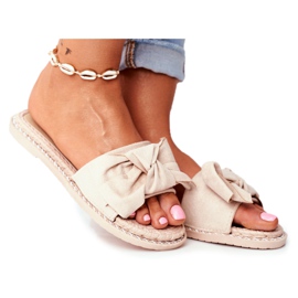 FRJ Women's Beige Happiness Slippers With A Bow