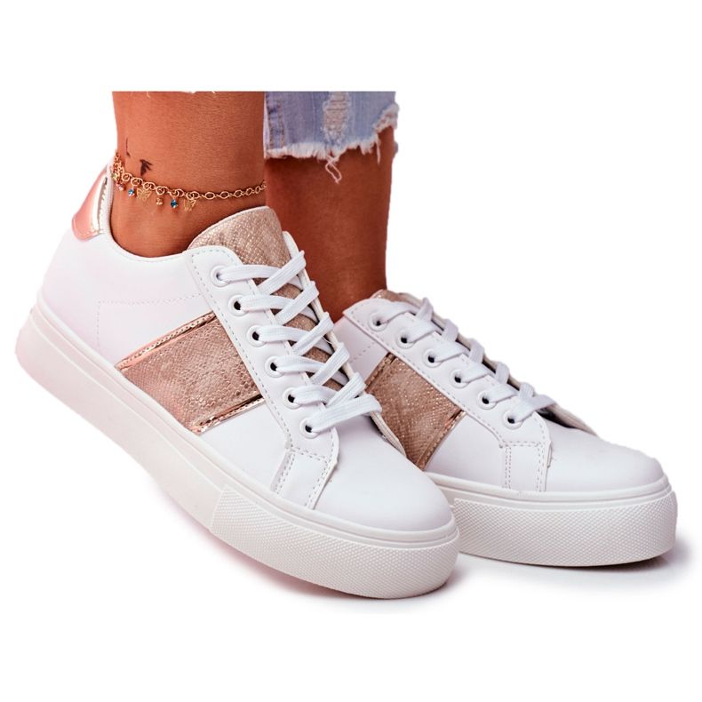 Women's Sport Shoes White And Gold Keep Going