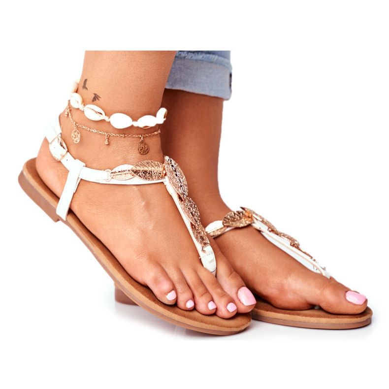 FJ1 Women's Sandals Elegant Flip-Flops Golden Leaves Sometimes white