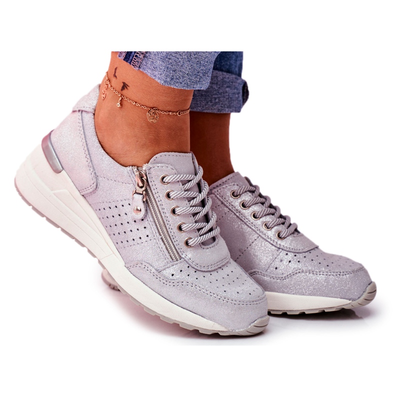 Vinceza Women's Sport Shoes Sneakers Leather Silver FT20-8675 Better Way grey
