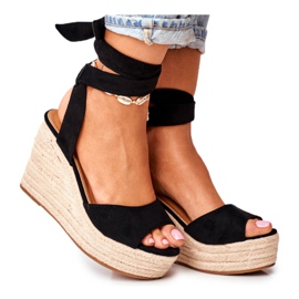 FRID Women's Sandals On Wedge Espadrilles Black Ollie