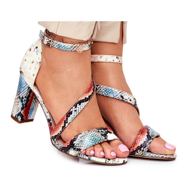 Women's Sandals On High Heel Sergio Leone Red Snake SK870 multicolored