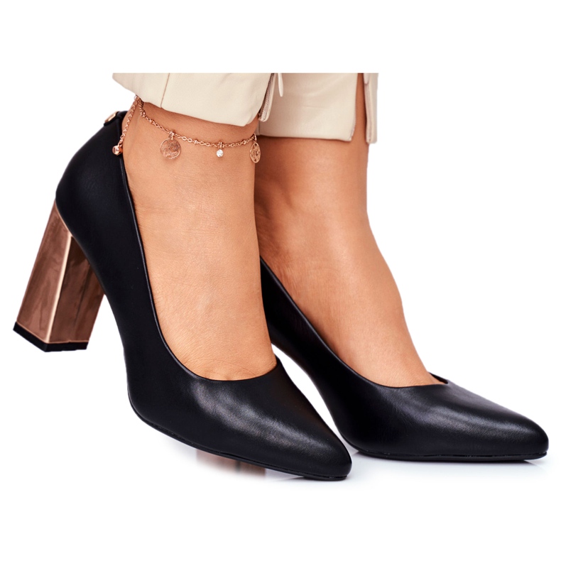 Women's Pumps On A Gold Heel Sergio Leone Black PB216