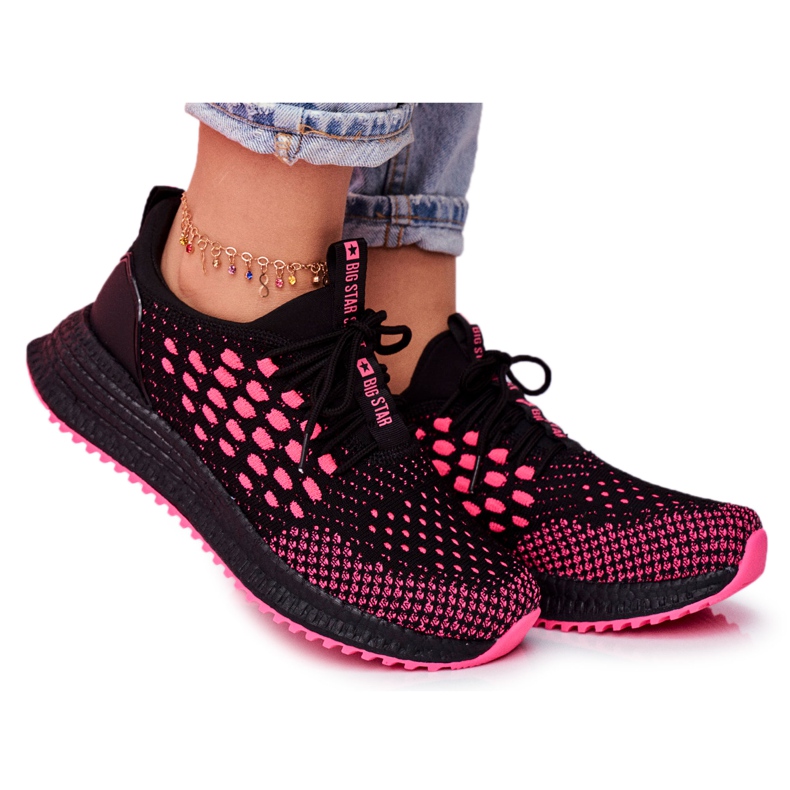 Women's Sport Shoes Sneakers Big Star Black Fuchsia FF274964 pink