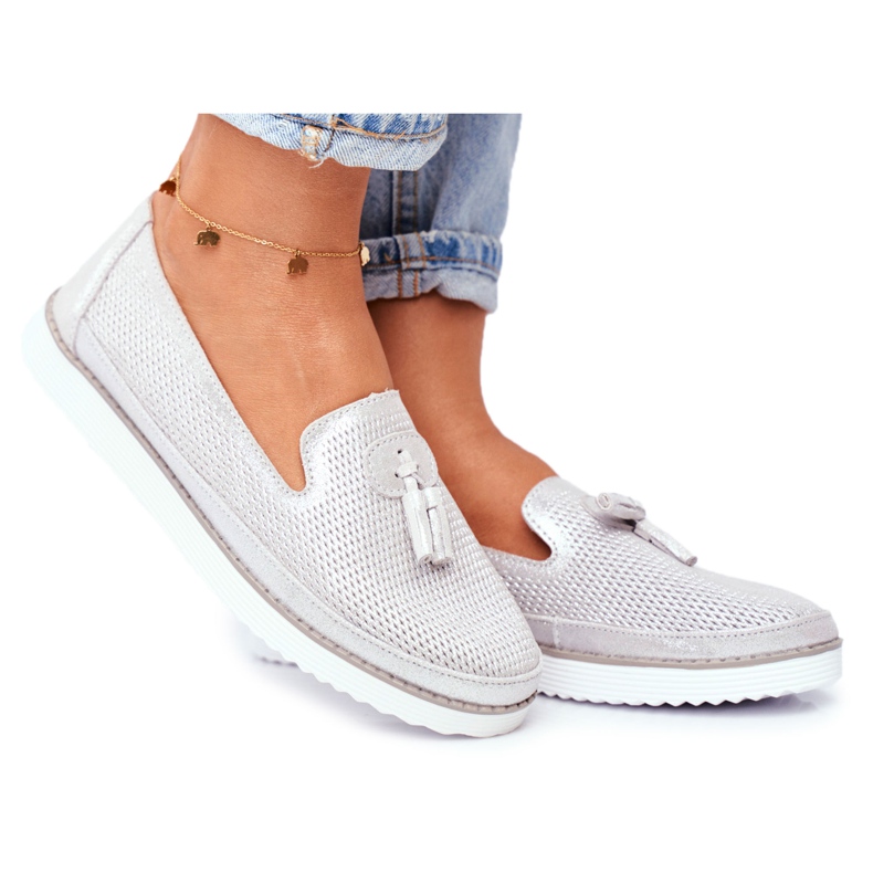 EVE Women's Loafers Leather Silver Amore Mio grey EVE Women's Loafers Leather Silver Amore Mio grey