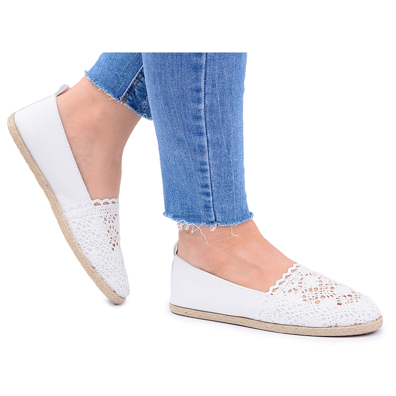 EVE White Lace Espadrilles Slip On Maribel
