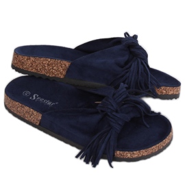 Women's navy blue boho slippers CK136P D.BLUE