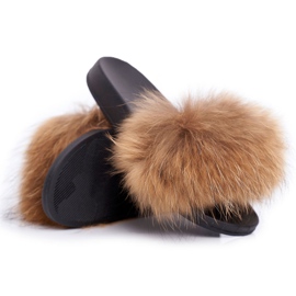 Women's Slippers with Natural Fur Camel Naturis brown Women's Slippers with Natural Fur Camel Naturis brown