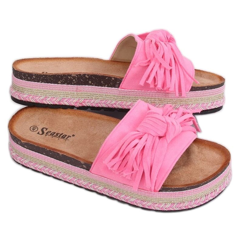 Women's boho pink slippers CK138P Fluoresceml Fushie