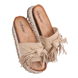 Women's beige boho slippers CK138P Beige