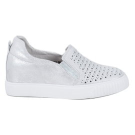 Filippo Leather Slipons On Wedge grey