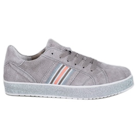 Filippo Leather Sneakers With Glitter Platform grey