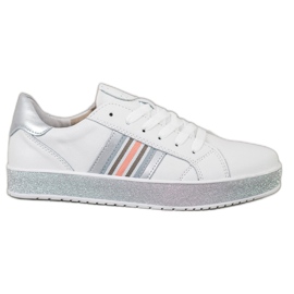 Filippo Leather Sneakers With Glitter Platform white