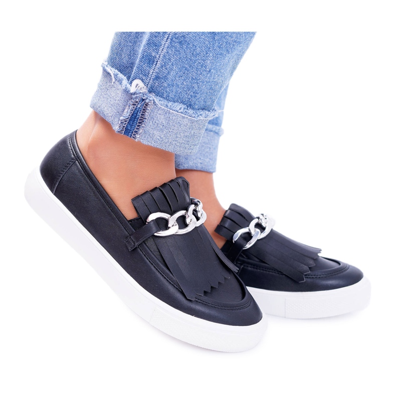 Women's Sneakers Slip On Lu Boo Loafers With Fringes Black Nefrette