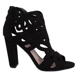 Black openwork high heels boots M304P Black