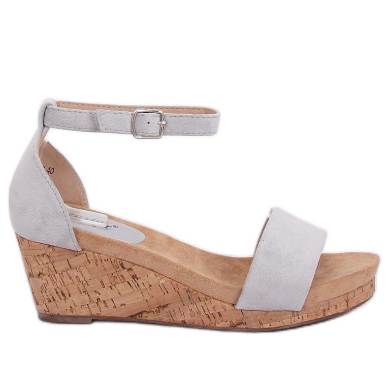 Gray sandals on a cork wedge heel LL-228P Gray grey