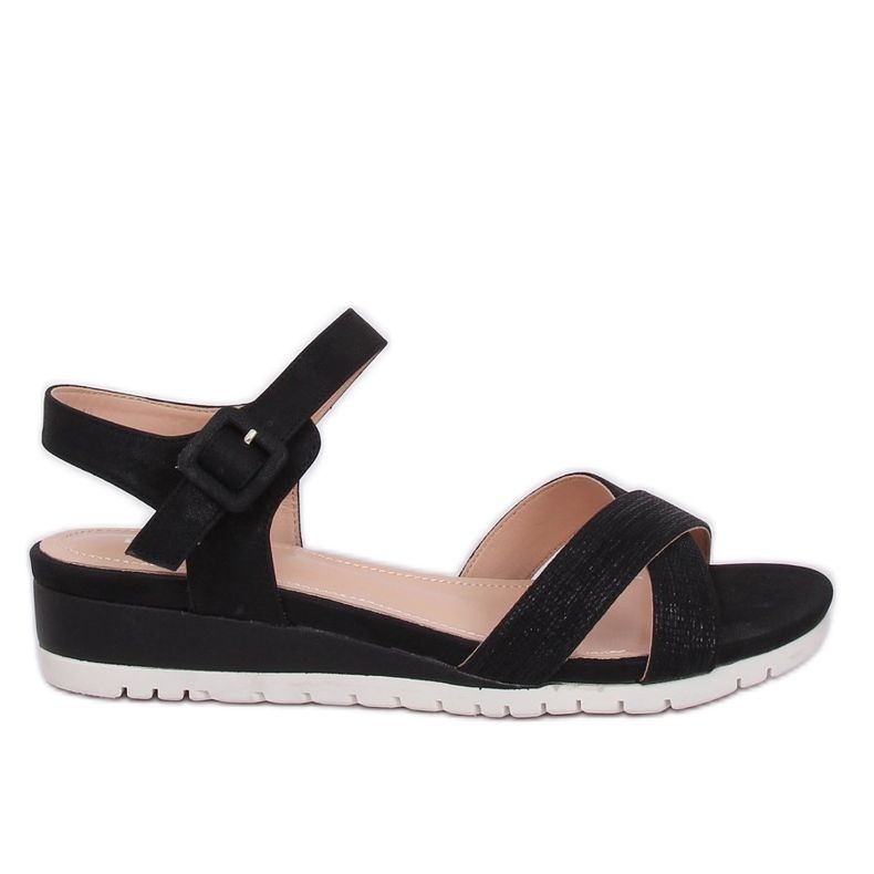 Black sandals on a low wedge heel NS115P Black