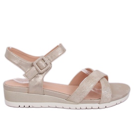 Sandals on a low wedge heel gold NS115P LT.GOLD golden