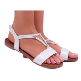 S.Barski Women's Flat Sandals With Straps and Cubic Zirconia Silver Madeline grey