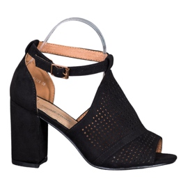 Small Swan Elegant Openwork Sandals black Small Swan Elegant Openwork Sandals black