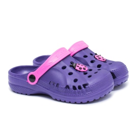 Flameshoes Children's Purple Kroks Home Slippers with a Ladybug