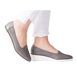 Vinceza Women's Silver Openwork Loafers On Babies Wedge grey