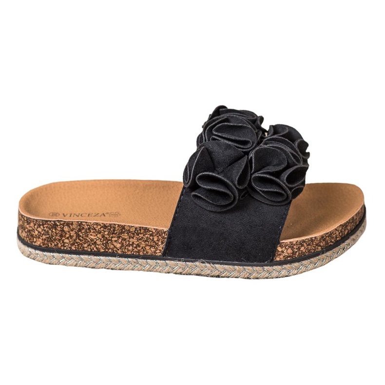 Comfortable flip-flops with flowers VINCEZA black