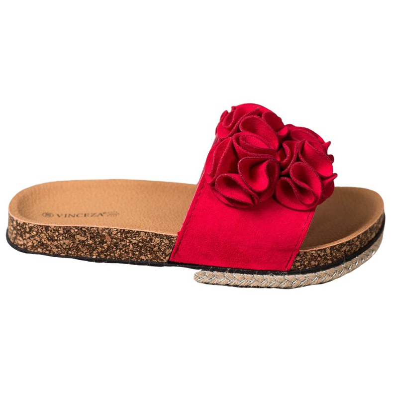 Comfortable flip-flops with flowers VINCEZA red