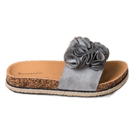 Comfortable flip-flops with flowers VINCEZA grey
