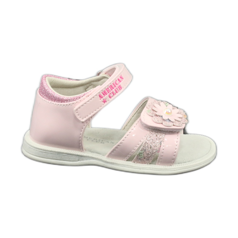American Club Girls' leather sandals with flowers xD12/20 pink