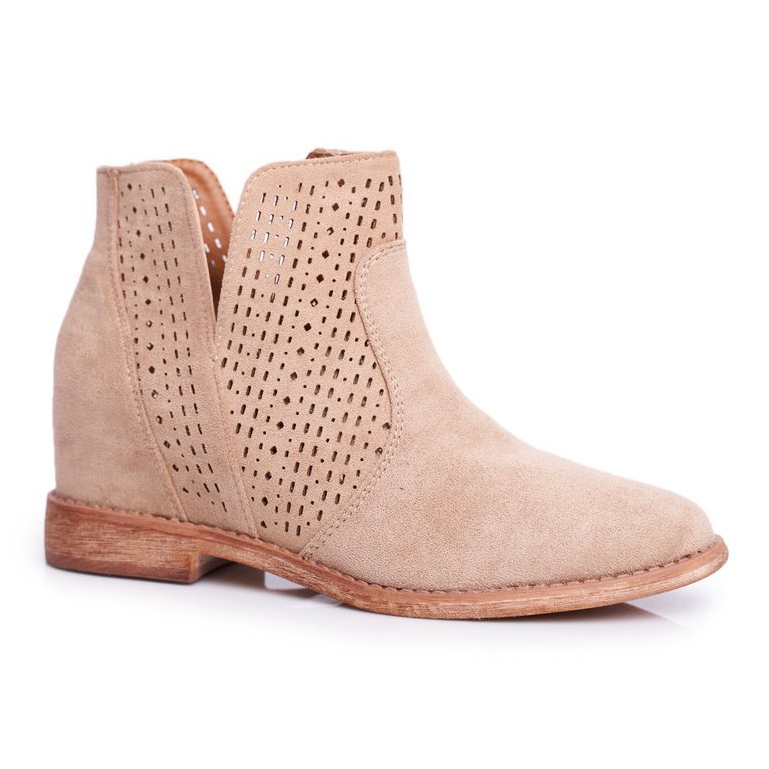 Women's Boots On Flat Heel Suede Openwork Beige Shades