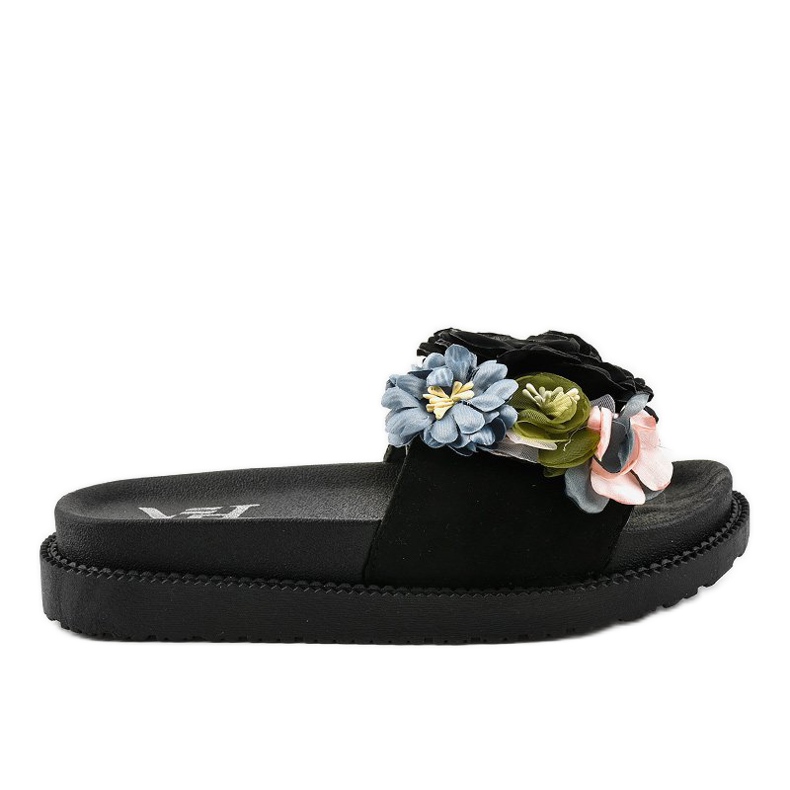 PT-109 black slippers with flowers