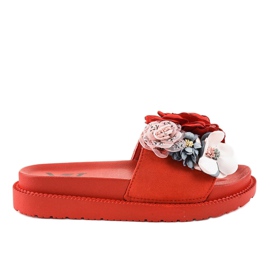 Red slippers with flowers PT-109
