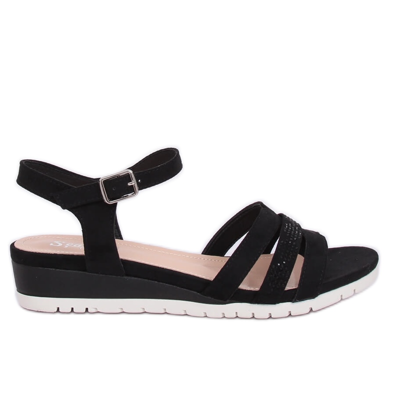 Black sandals on a low wedge heel NS113P Black