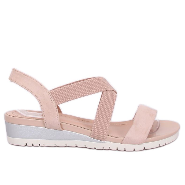 Sandals on a low wedge beige and pink NS116P Nude