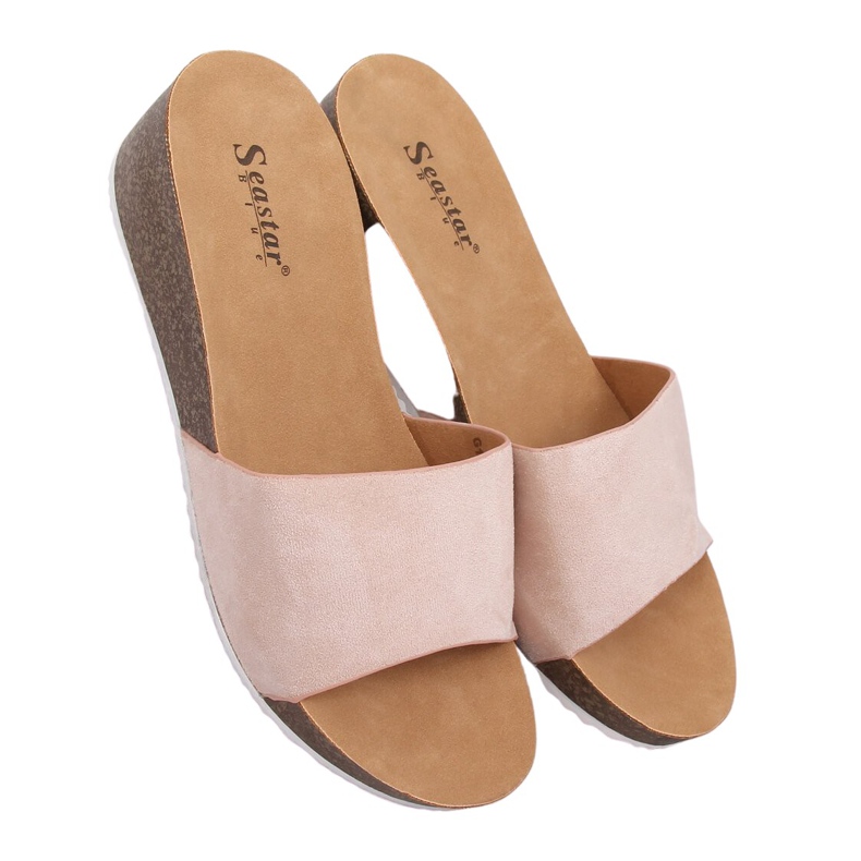 G186P Beige beige wedge slippers