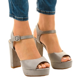 Gray sandals on the post of suede AT-0660-L grey