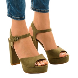 Green sandals on the post of suede AT-0660-L Green sandals on the post of suede AT-0660-L