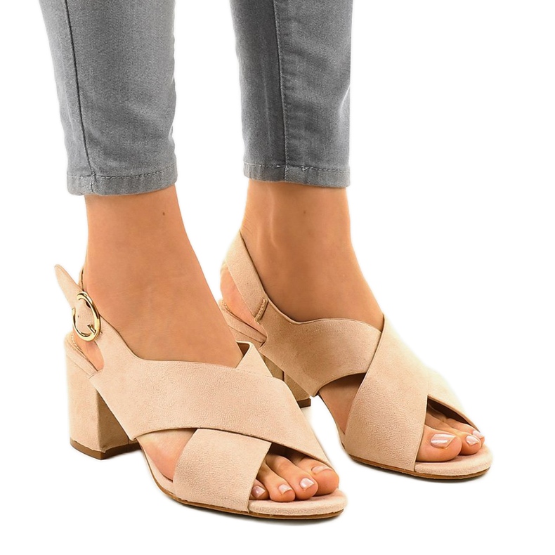 Beige high-heeled sandals A305 suede