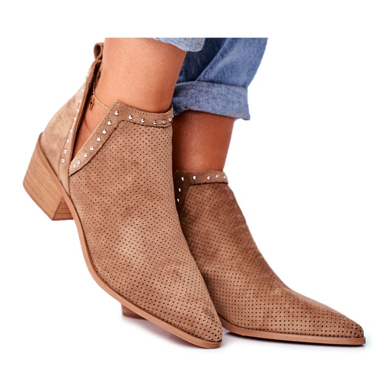 Bellucci Women's Boots On Heel Suede Openwork Beige Margate