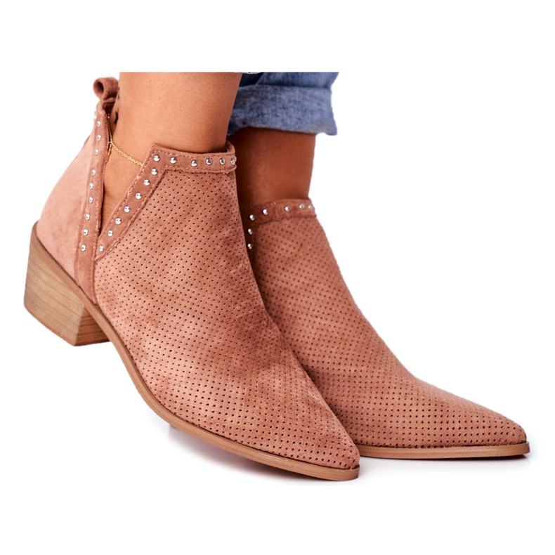 Bellucci Women's Boots On Heel Suede Openwork Pink Margate