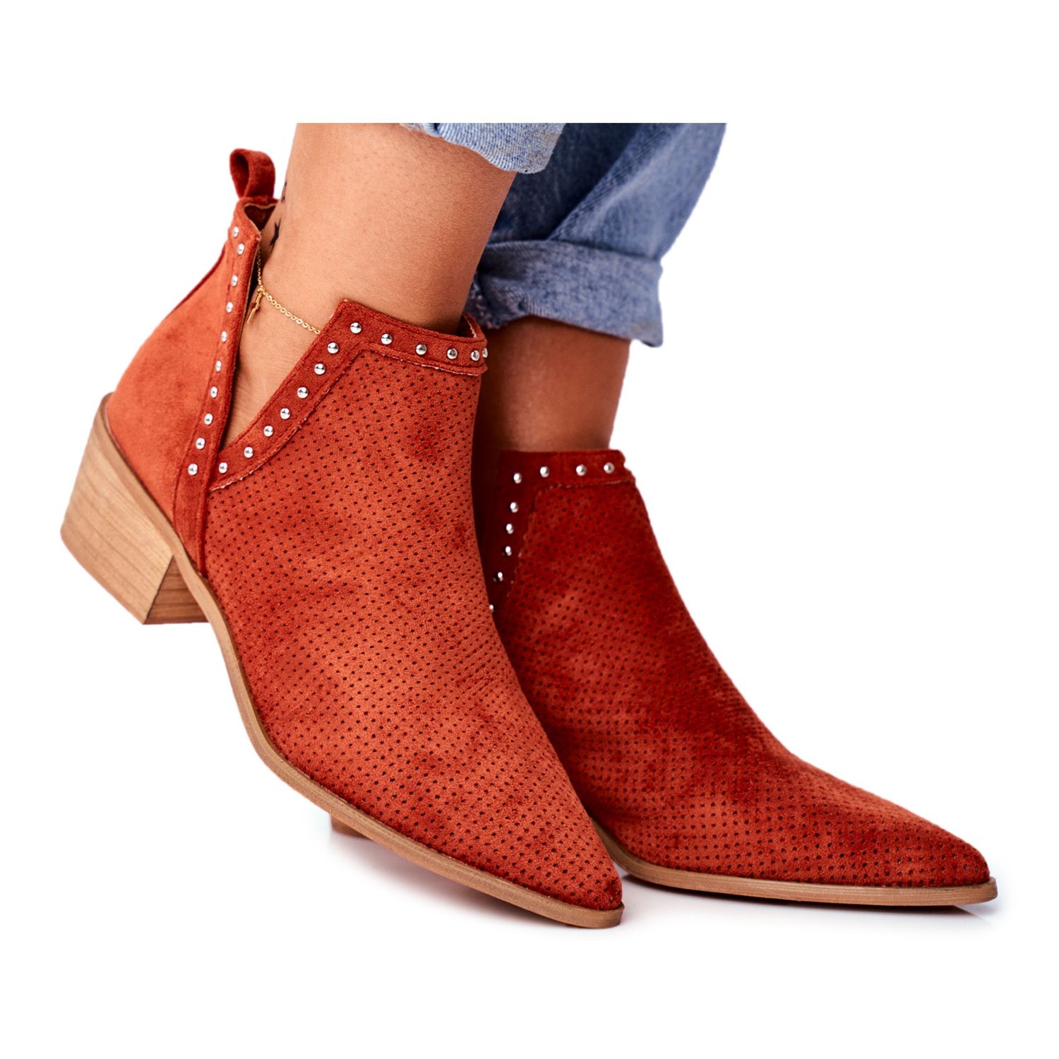 orange suede ankle boots