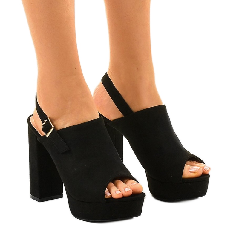 Black high-heeled sandals with an upper 9R05
