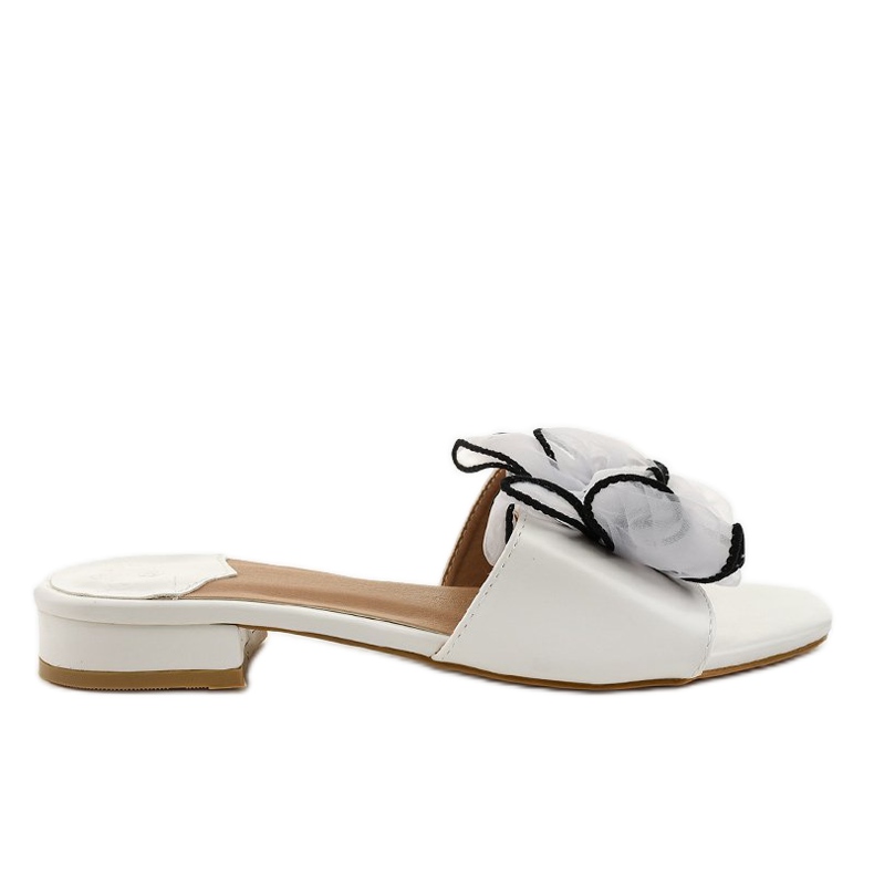 White slippers with a bow on the heel XH1021