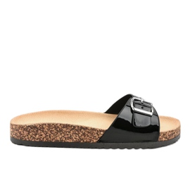 Black slippers with a buckle 7016-PL Black slippers with a buckle 7016-PL