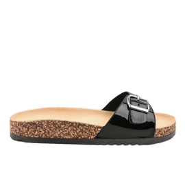 Black slippers with a buckle 7016-PL