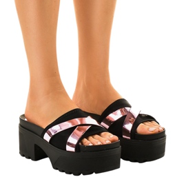 Black high-heeled slippers CL-3A309-20