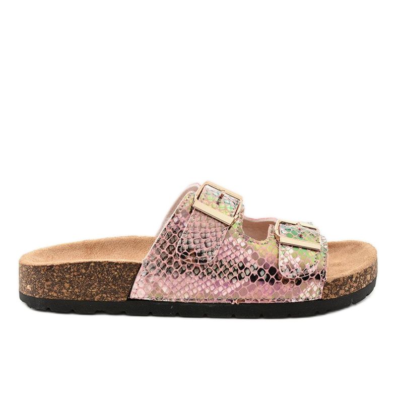 Pink slippers with buckles DZ101-11 multicolored