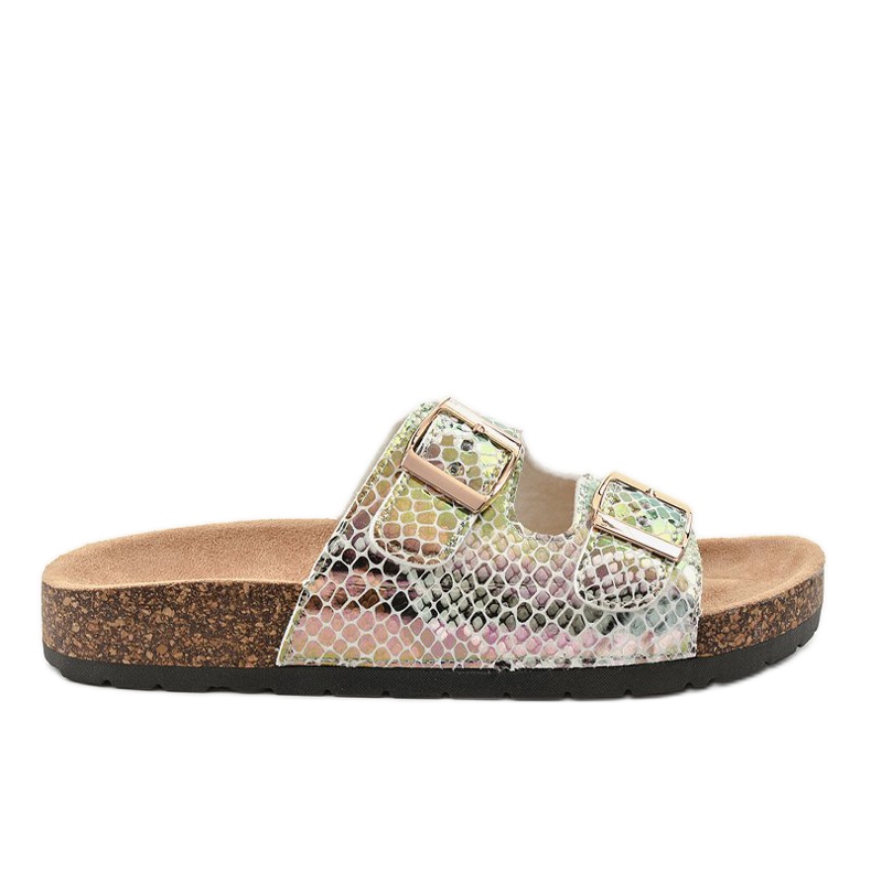 Silver slippers with buckles DZ101-16 grey multicolored