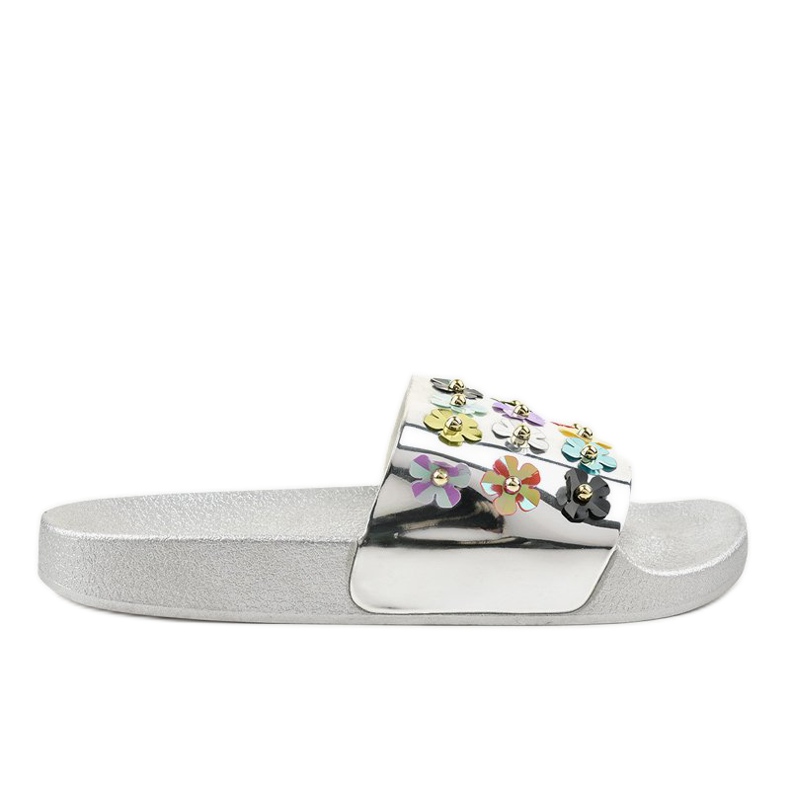 Silver slippers with flowers D7659-3 grey